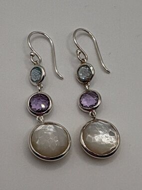 Ippolita Triple Drop Mother of Pearl, Amethyst & Aquamarine Earrings 925